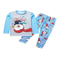 Kelajuan božićna roditelj-dječja odjeća, crtani snjegovinski uzorak dugih rukava + duge hlače