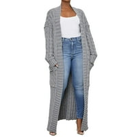 Koaiezne Žene Ležerne prilike s dugim rukavima otvorena prednja modna labava elegantan topli džemper džep dugih rukava