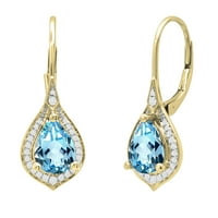 DazzlingRock kolekcija 8x kruška Blue Topaz i okrugli bijeli dijamantski halo Style Tearrop viseći minđuše