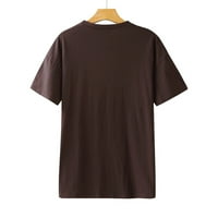 Zunfeo Ženska košulja - modna žena Čvrsta okrugla vrata tiskana majica kratkih rukava od ispisanog labavog bluza vrhom smeđe xl