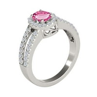 Prstenovi za žene 1. Carat Diamond i ovalno u obliku ružičaste prirodne 10k bijelo zlato