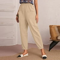 EFSTEB ženske pamučne posteljine labave pantalone casual elastične struke harem hlače sa džepovima sa