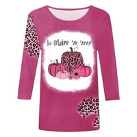 Žene tunike Fall T majice Flowy Casual Bluze za gamaše Modna labava majica rukav bluza okrugli vrat Pink XXL