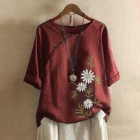 Aoochasliy ženske vrhove ljetne ponude casual okrugla O-izrez cvjetni saksiji cvjetni tisak labavih majica