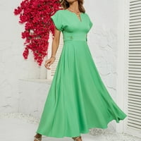Gaecuw Maxi ljetna haljina za žene V izrez kratki rukav Calf Duljina Swing Plaže Haljine Trendne haljine