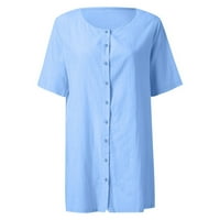 Womens plus bluze i tunike jesen jesenski moda Srednja duljina labava boja majica kratkih rukava Ležerne moći plavi m