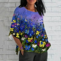 Ljetne ženske košulje Žene Ljeto pamučno posteljina majica Tisak labavog fit bluza Seven četvrtine rukava
