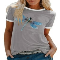 Voguele majica za ženska majica posada kratkih rukava TEE DELEWERWER Ljetni vrhovi modni pulover plavi