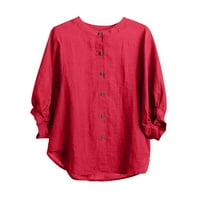 Žene Ležerne proljeće Ljeto Čvrsto kolor Vintage Dugme Pamučna posteljina majica dugih rukava majica