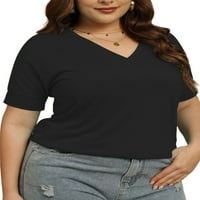 Paille Women Plus veličine vrhovi prevelikih ljetnih majica V izrez majica Loose Dneuge hawer tee crna