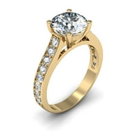 Superjeweler Carat Okrugli oblik Moissnitni zaručnički prsten u karatu žuto zlato za žene