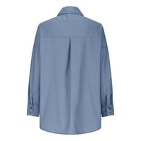 Ženske vrhove gumb dolje majica rever pune boje casual bluza s dugim rukavima sa džepom