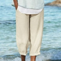 Ženske ljetne hlače na plaži Lagane pamučne posteljine elastične struke široke nogave hlače Ležerne