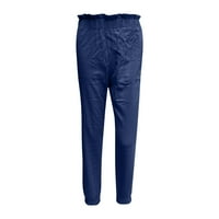 Ženske hlače za hlače ispod $ modne žene Ljetne casual labavo pamučne i posteljine džepove čvrste pantalone tamno plave l
