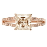 2.43ct Princess Cut smeđi šampanjac simulirani dijamant 18k ružičasti ružičasto zlato graviranje izjava godišnjica Angažman vjenčanog prstena veličine 11
