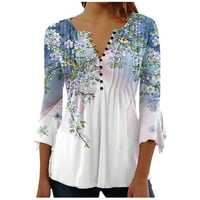 Hanas Ljeto Ženske majice s kratkim rukavima V izrez cvjetni gumb za tisak na košulje dolje