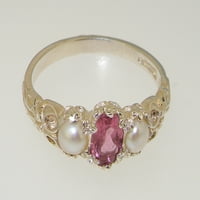 Britanci napravio 9k bijeli zlatni prirodni ružičasti turmalin i kultivirani biserni ženski prsten -