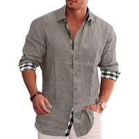 Ljetni trendi čišćenje muške majice muške modne casual džep čvrste gumb Dugih rukava Top majica Blouse Grey XXXL