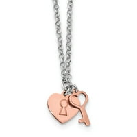Čvrsto srebrni ružinsko srce i ključ srebrnog srebra sa 1,5 inkl. Lanac ogrlice