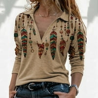 Patchwork okruglih vrata dugih ženskih bluza s rukavima s rukavima retro modna ženska bluza