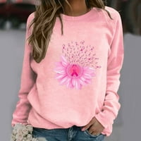 Ženske karcinom za dojke Košulje Pinks Ripbon Canters Osvešćena majica Okrugli dekolte s dugim rukavima labav pulover bluza