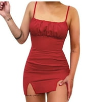 Odieerbi haljine za žene klizne haljine Trendy odmor EROGENSUSUS COLL COLOR bez rukava bez rukava Slim Fit haljina kratka suknja crvena
