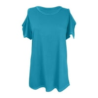 Ženska hladna ramena sa čvrstim bluzama Crewneck Majice kratkih rukava plus veličina Retro Dressy Casual Tunika Tees Blue XL