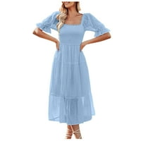 Ljetne haljine za žene kratki rukav čvrsta boja Šifonska haljina Square Crt Slim FIT Slim Y2K moda Elegantna