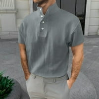 Muškarci Proljeće i jesenski gumb Okrugli izrez Čvrsta boja Bluza Kratki rukav Top košulja s dugim rukavima