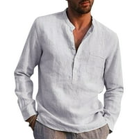 Muške majice casual štand ovratnik čvrsti dugi rukav džep pamučni vrhovi majica za muškarce