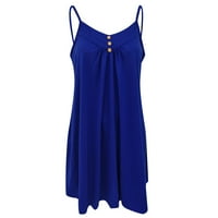 USMIXI Formalne haljine za žensko casunsko dugme plus veličina Pleted Swing Spaghetti Strap Tunic Mini haljina V-izrez bez rukava bez rukava kratke haljine plavi xxxxl