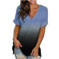 Felirenzacia Ženska gradijentska štampana bluza V-izrez kratki rukav labav majice