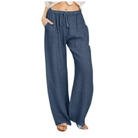 Ljetne hlače široke noge ravne pamučne posteljine moda sve utakmice Plave casual pantalone Ženska odjeća Navy XXL