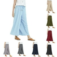 Entyinea posteljine za žene, ženske elastične struk široke noge casual labave 9 pantalone sa džepovima