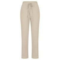 Ženske pantalone Modni ljetni casual labavi pamuk i posteljina džepa Solid pantalone l Beige party