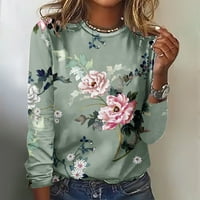 Majice s dugim rukavima za žene Vintage cvjetno tiskane majice Fall Floral Top Basic Graphic Odjeća T košulje Ležerne prilike pulover zelene s