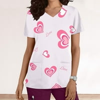 FESFESFES ženski kratki rukav na vrhu kratkih rukava na V-izrezu Radna medicinska sestra uniformna majica sa džepovima za valentinovo ispis bluza na prodaju