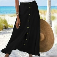 Ženska suknja Ljetna modna suknja Struk Bohemian Swing A-line gumb Suknje pune elastične struke duge