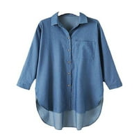 Glookwis Žene pune boje traper vrhova labava elegantna bluza visoko nisko hem gumb dolje Jean majice