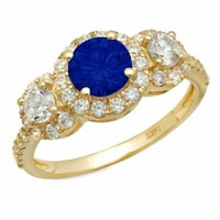 1.79ct okrugli rez plavi simulirani plavi safir 14k žuti zlatni gravirajući izjavu godišnjica Angažman vjenčanja Trobotna prstena veličine 8,75