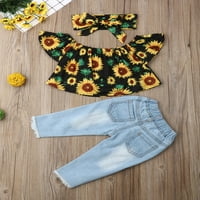 Gupgi Summer Toddler Kids Baby Girl Sunflower vrhovi + traper hlače Jeans Outfits