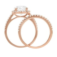 2. CT sjajan okrugli rezan originalni kultivirani dijamant VS1-VS I-J 14K Rose Gold Halo Angagement Wedding Bridal Set Dizajnerski prsten BW Set 5,5