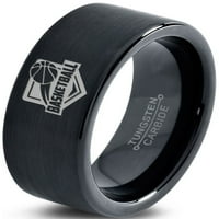 Tungsten košarkaški prsten za prsten za muškarce Žene Udobne fit crni ravni rez brušeni polirani