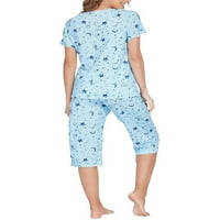 Calzi Dame kratki rukav Tjekseri Trenerka dva odjeća Noćna odjeća Casual Ruffle Pijamas postavlja cvjetne vrhove ispisa i obrezirane hlače salona za spavanje