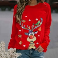 Božićne majice za žene Božićne vrhove džemperi za žene plus veličine majice Ženska modna posada pulover TOW majica crvene plairane vrhove majice na vrhu ženske modne modne