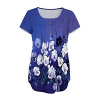 WHLBF Žene odobrenje ispod $ plus veličina, ženska modna V- izrez cvjetna tiskana tunika gumba s kratkim rukavima majica