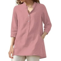 majice FVWitlyh mame za žene Ženska ovratnica V tipka za vrat prednja ruka s dugim rukavima bluza s dugim majicama vrh