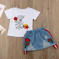 Djevojčice za dijete mirišu na ružu majica + traper suknja odjeća odjeća set