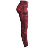 Ernkv ženske joge gamaše hlače začištavanje imitacija traper ljetni rastezanje FIT Retro odjeća visoka elastična struka modne udobne pantalone vino m