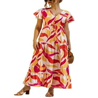 Grianlook dame Ljeto plaža Sundress kratki rukav Maxi haljine V izrez seksi duga haljina cvjetna ispis
